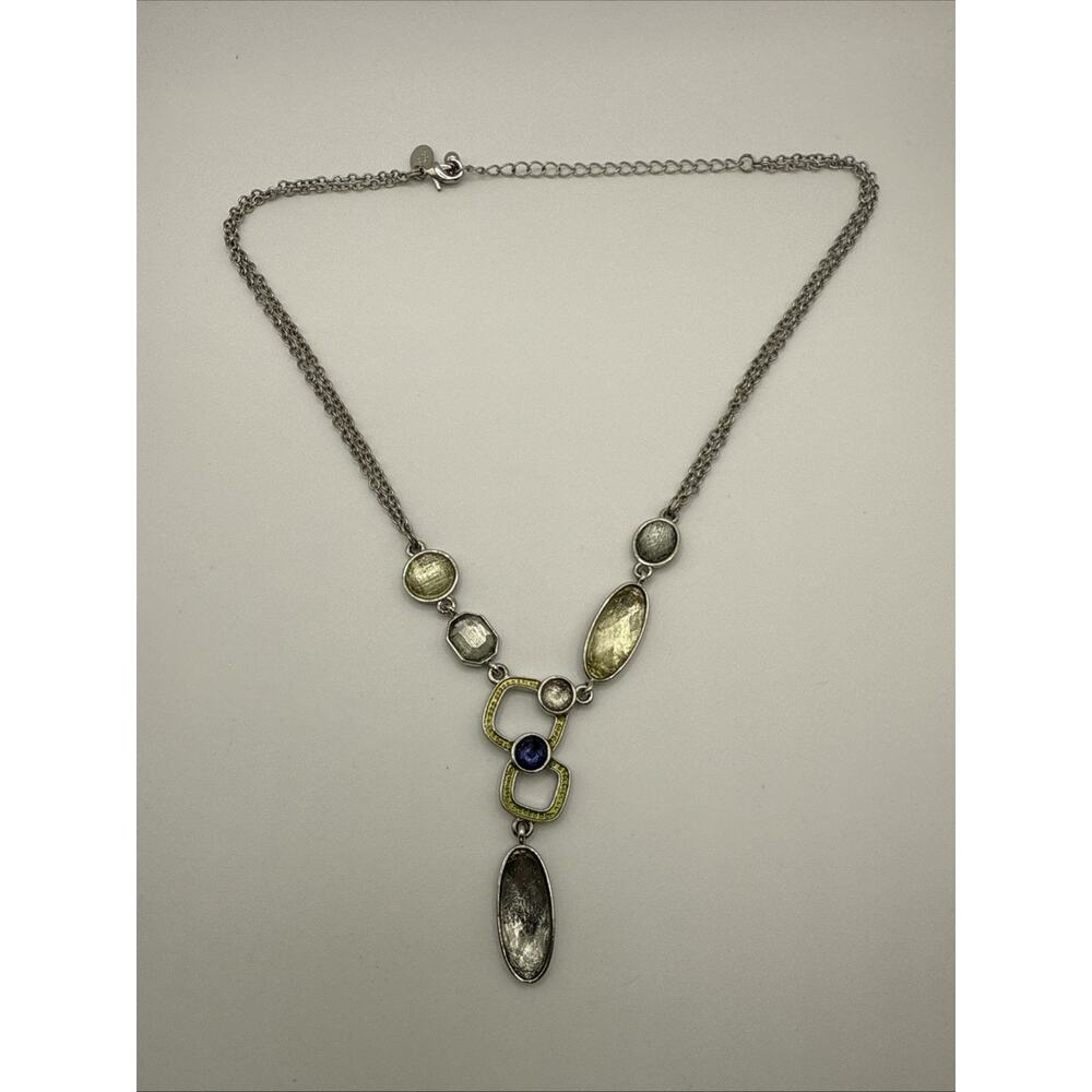Lia Sophia Necklace Geometric Y Drop Rhinestone Silver Tone 16-19” Adjustable